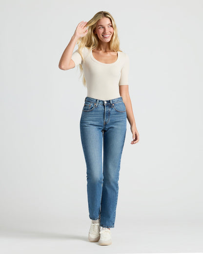 Womens Ribbed 3/4 Sleeve Scoop Neck Tee 6-Pack