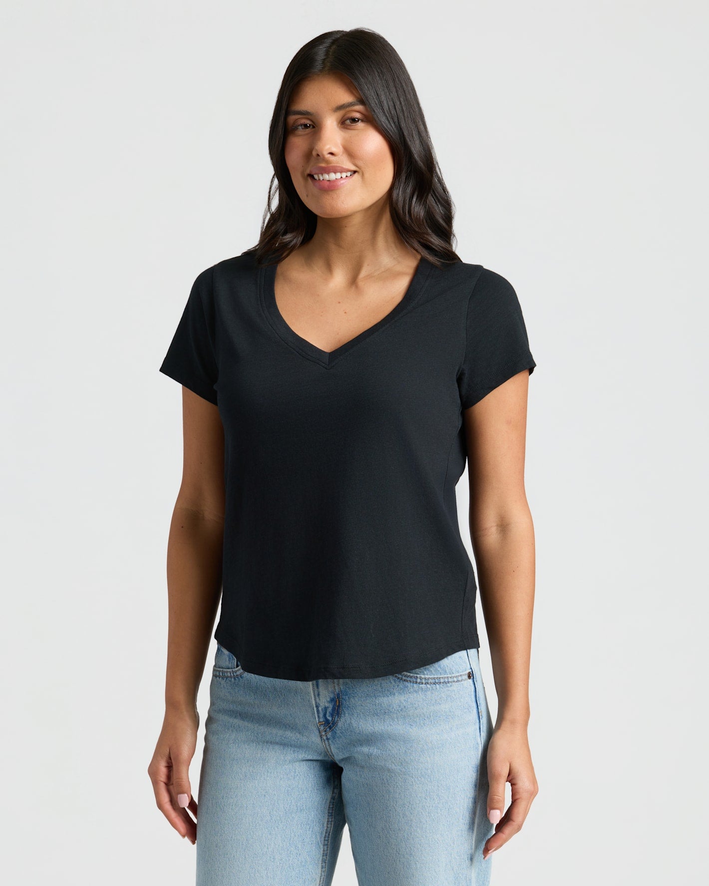Womens Black & White Relaxed Slub V-Neck Tee 2-Pack