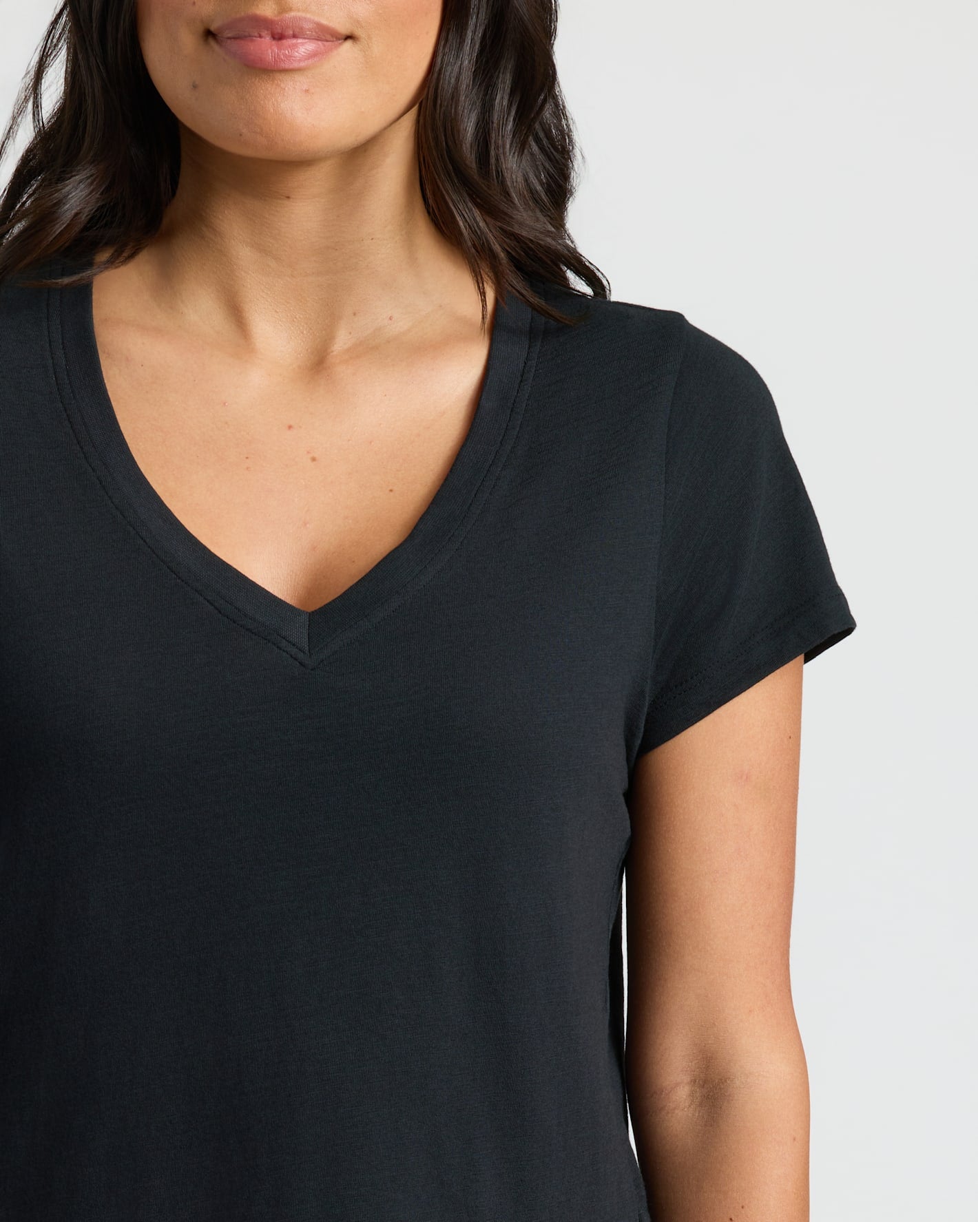 Womens Black Relaxed Slub V-Neck Tee 4-Pack