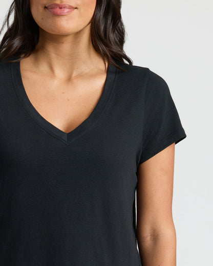 Womens Black Relaxed Slub V-Neck Tee 4-Pack