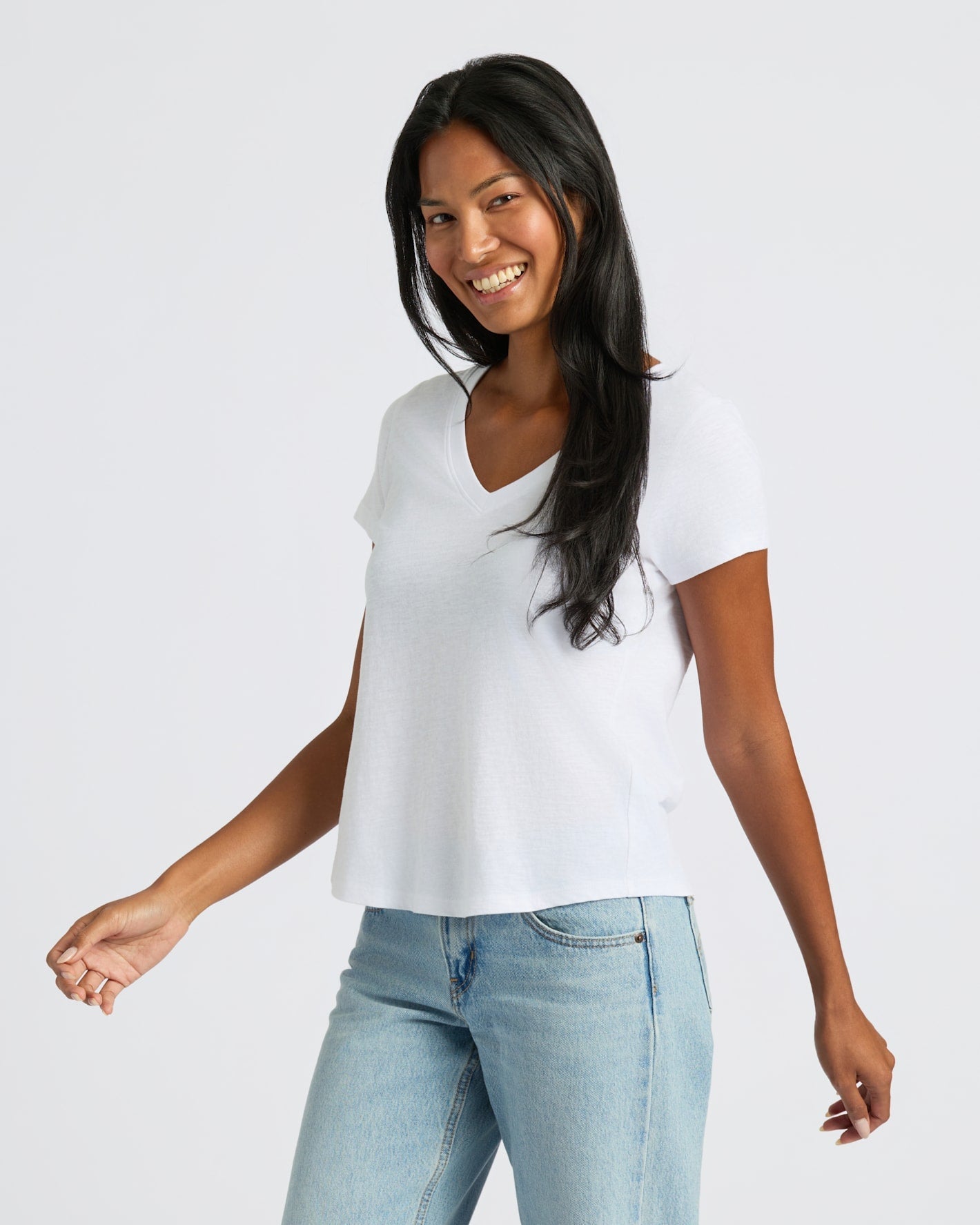 Womens White Relaxed Slub V-Neck Tee 2-Pack