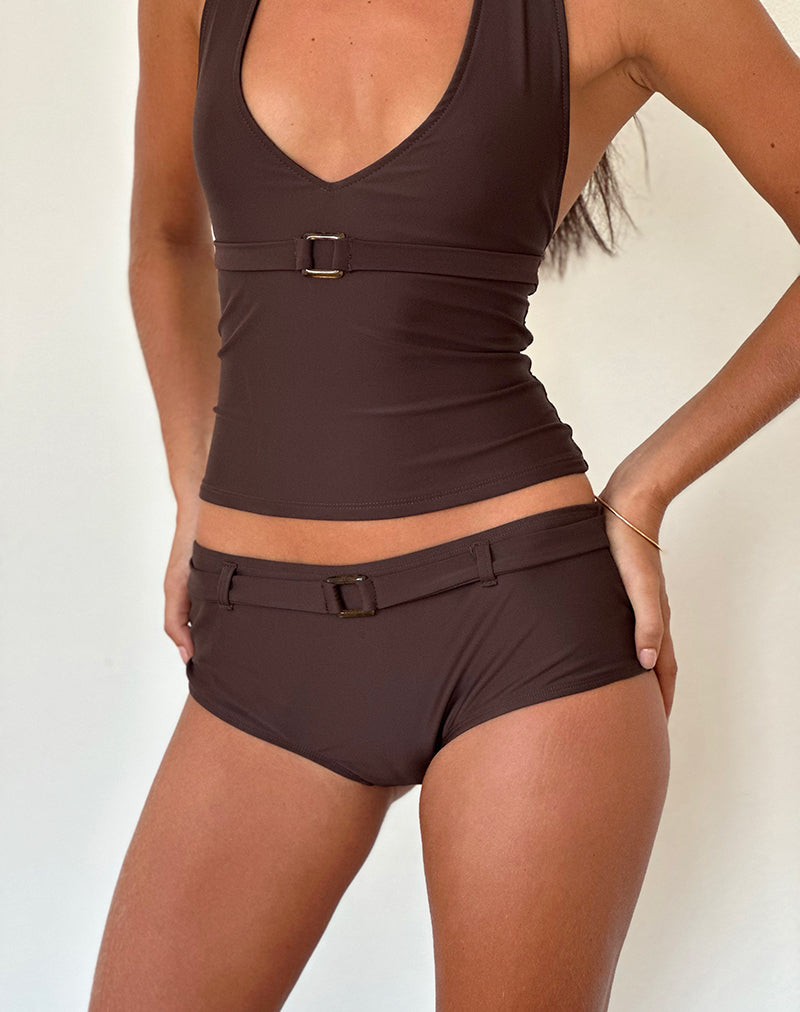 Avi Swim Short in Brown with Belt
