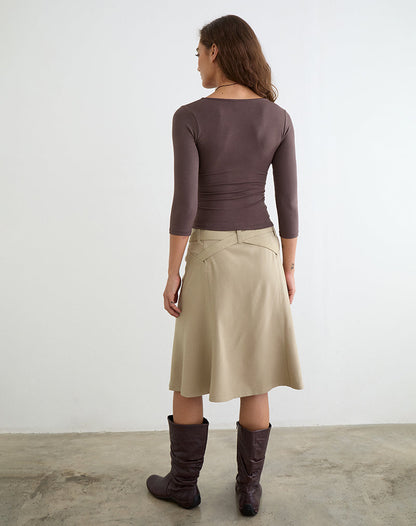 Anica Midi Skirt with Belt in Beige