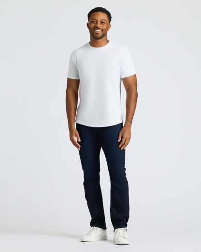 White Curved Hem Classic Crew Neck